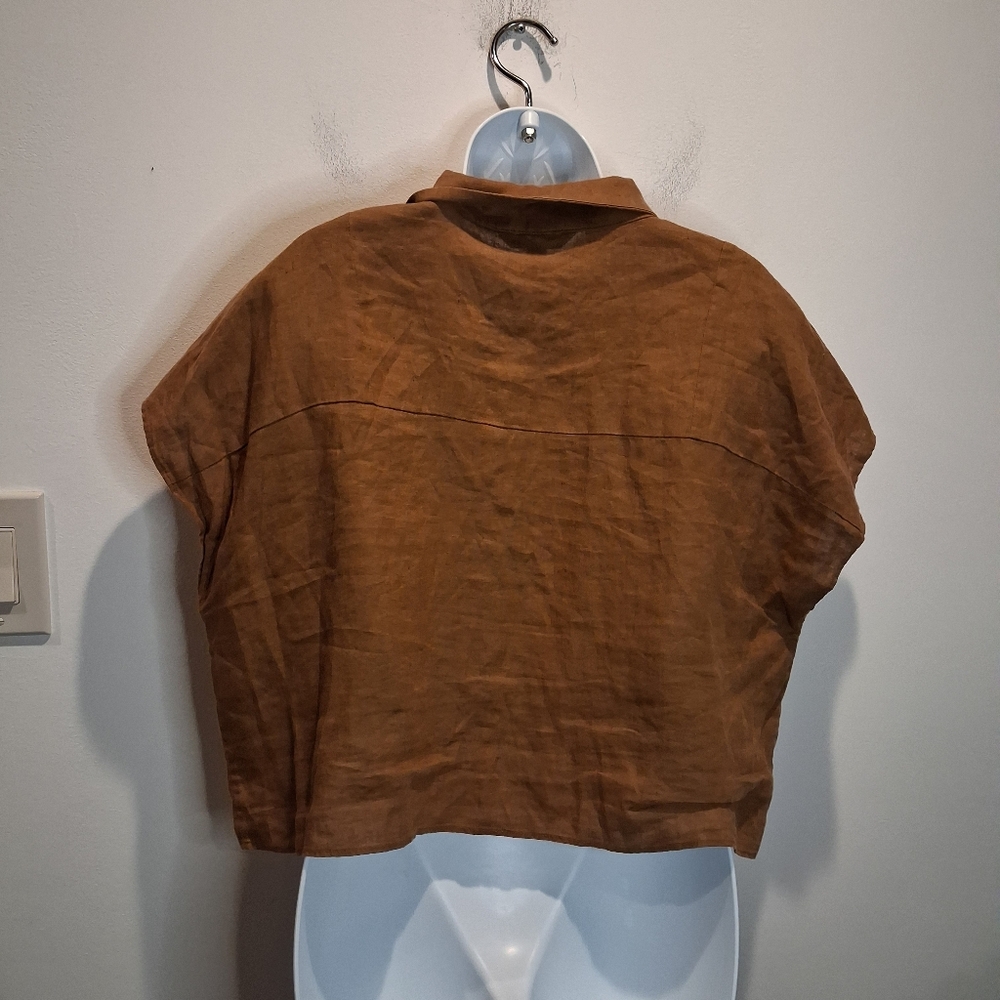 Banana Repblic Size L Mira Brown 100% Linen Boxy Top - Picture 4 of 6
